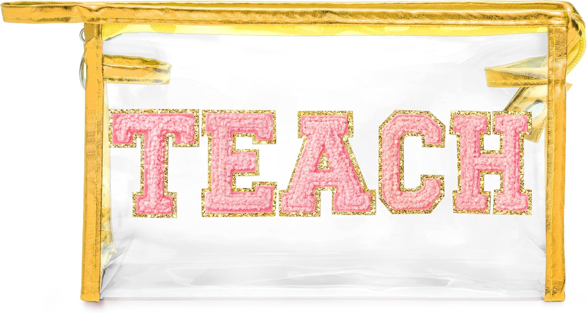 CY2SIDE TEACH Clear Makeup Bag - Pink TEACH Letter Patch Cosmetic Bag with Handle for Travel PVC ... | Amazon (US)