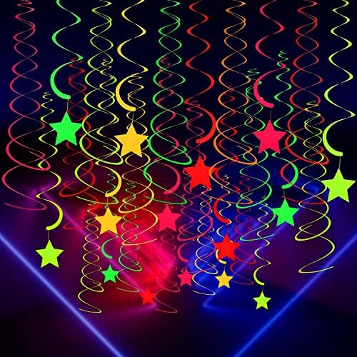50 Pieces Glow Party Supplies Hanging Swirl Decorations Neon Star Swirl Hanging Decorations for N... | Amazon (US)