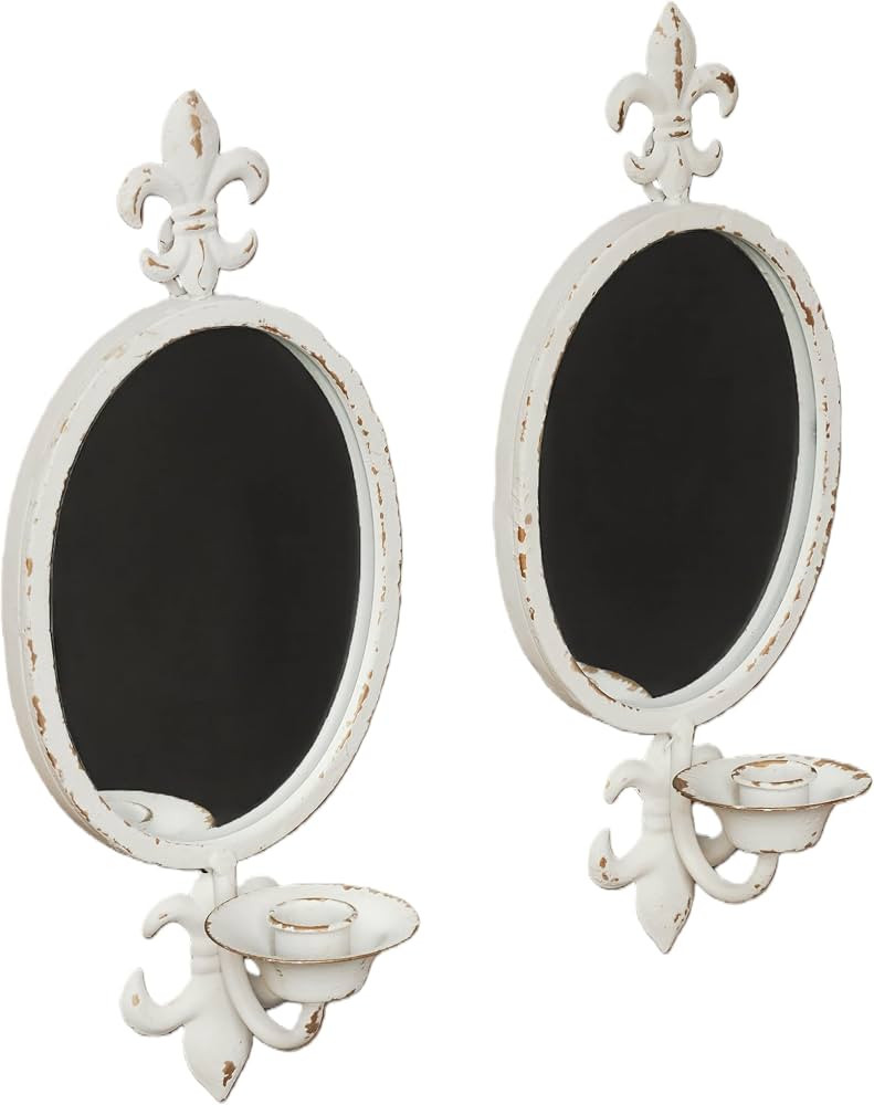 SOFE Metal Shabby Chic Wall Sconces Set of Two Candle Holder, Oval Mirrored Wall Candle Holder fo... | Amazon (US)