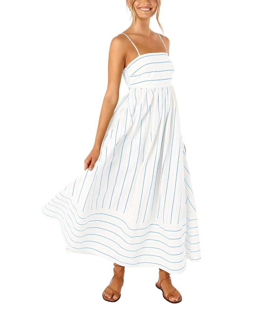 chouyatou Women's Striped Back Smocked Maxi Dress Sexy Spaghetti Strap Cut Out Flowy Swing Long D... | Amazon (US)