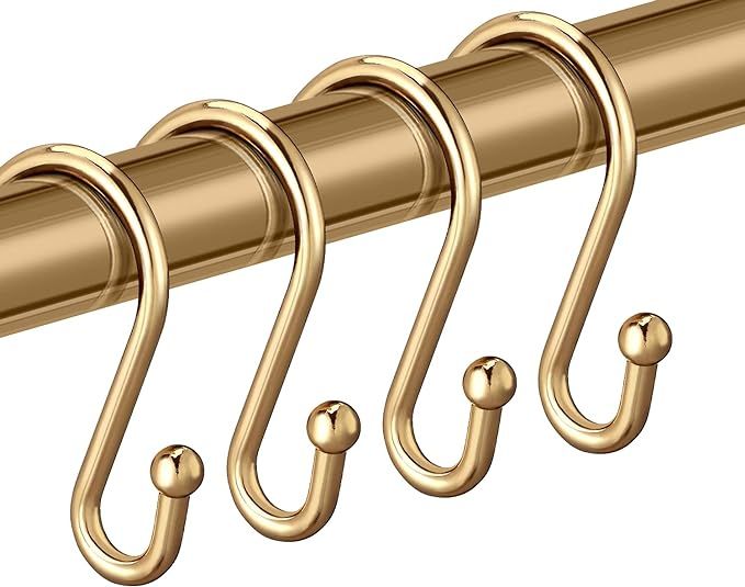 Gold Shower Curtain Rings Hooks, Set of 12 CHICTIE Brass Shower Hooks Decorative, Premium Metal R... | Amazon (US)