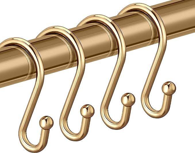 Gold Shower Curtain Rings Hooks, Set of 12 CHICTIE Brass Shower Hooks Decorative, Premium Metal R... | Amazon (US)