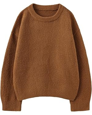 Women's Long Sleeve Crew Neck Loose Mohair Sweater Fuzzy Cozy Oversized Knitted Pullover | Amazon (US)