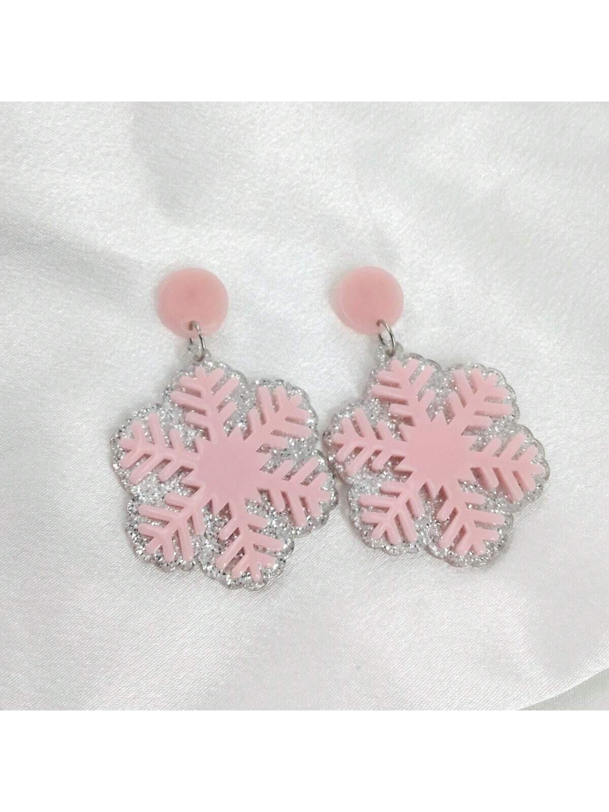 2pcs Women's Christmas Snowflake Pattern Acrylic Panel Design Versatile Personality Fashion Earri... | SHEIN