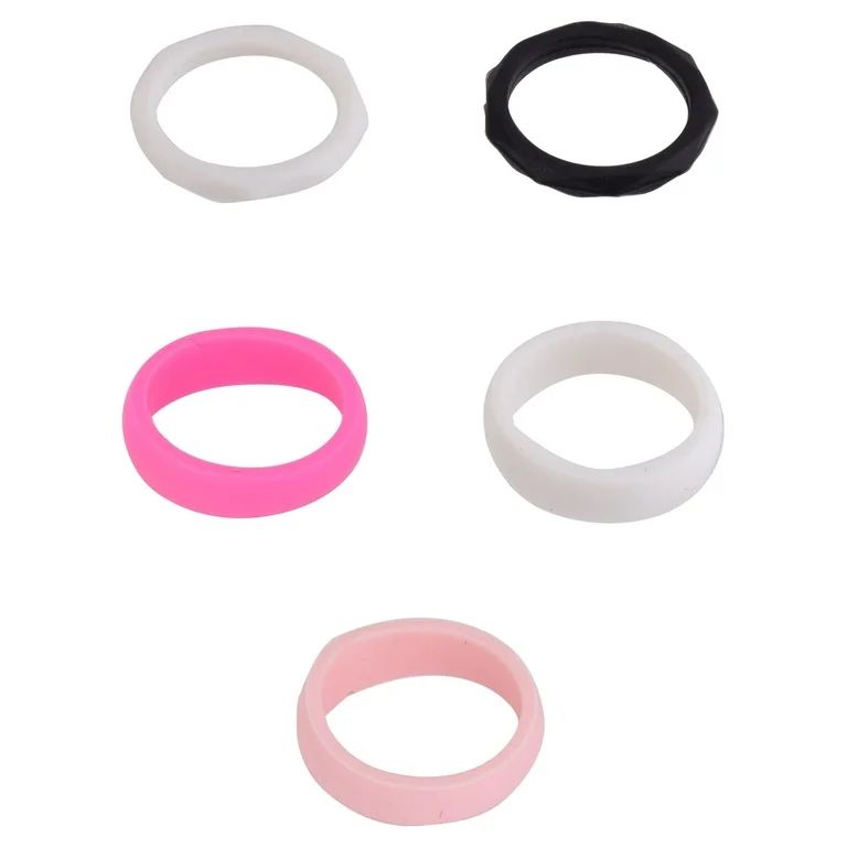 Solutions Adult Female 5pc White and Pink Silicone Ring Set, Size 5/6 | Walmart (US)