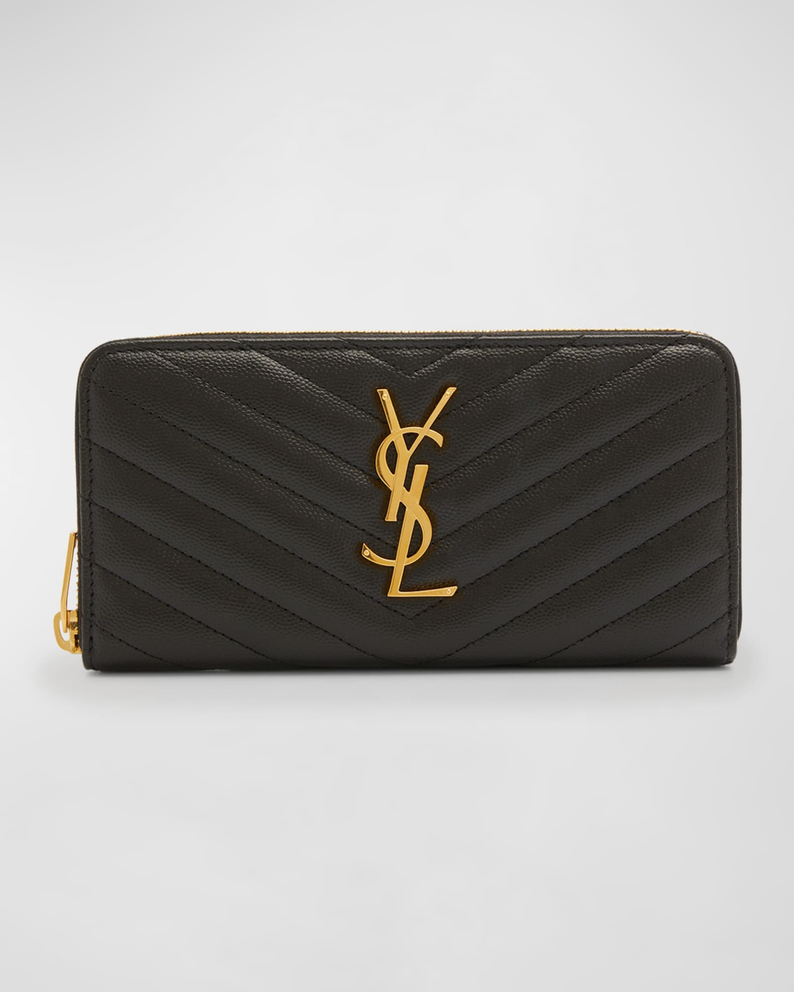 YSL Monogram Large Zip Wallet in Grained Leather | Neiman Marcus