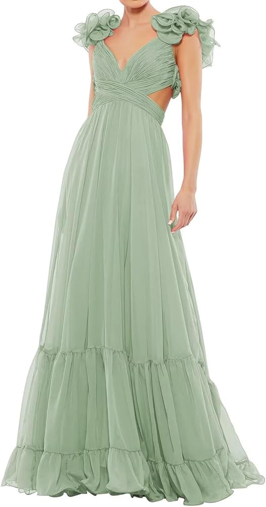 SHSUREVE Chiffon Ruffle Prom Dresses Long for Women A Line Bridesmaid Dresses Tiered Backless For... | Amazon (US)