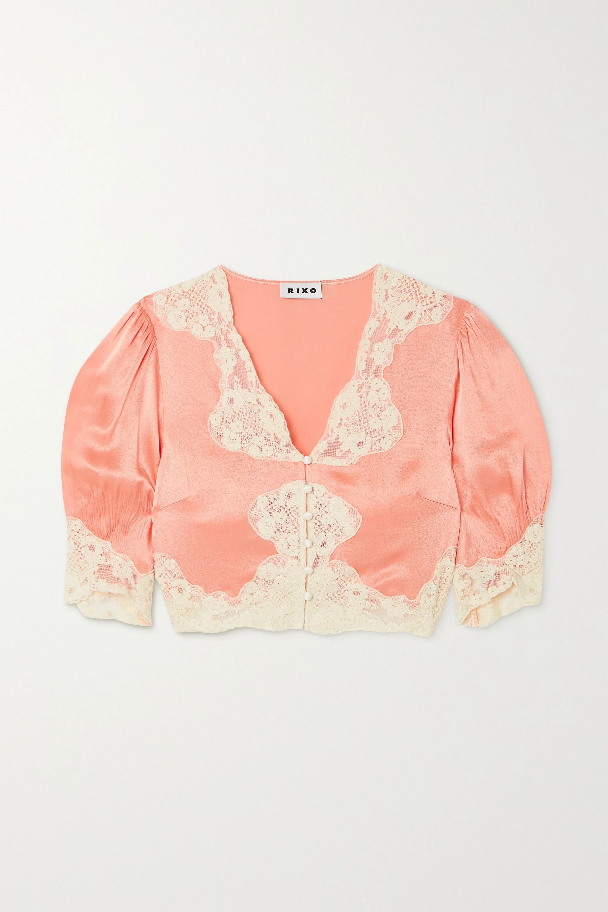 Yasmin cropped lace-trimmed hammered-satin blouse | NET-A-PORTER (UK & EU)