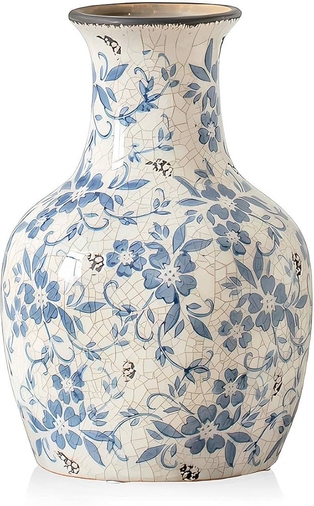 Blue and White Porcelain Flower Vases, Handmade Blue White Ceramic Vase,Ceramic Bottle Shape Vase... | Amazon (US)