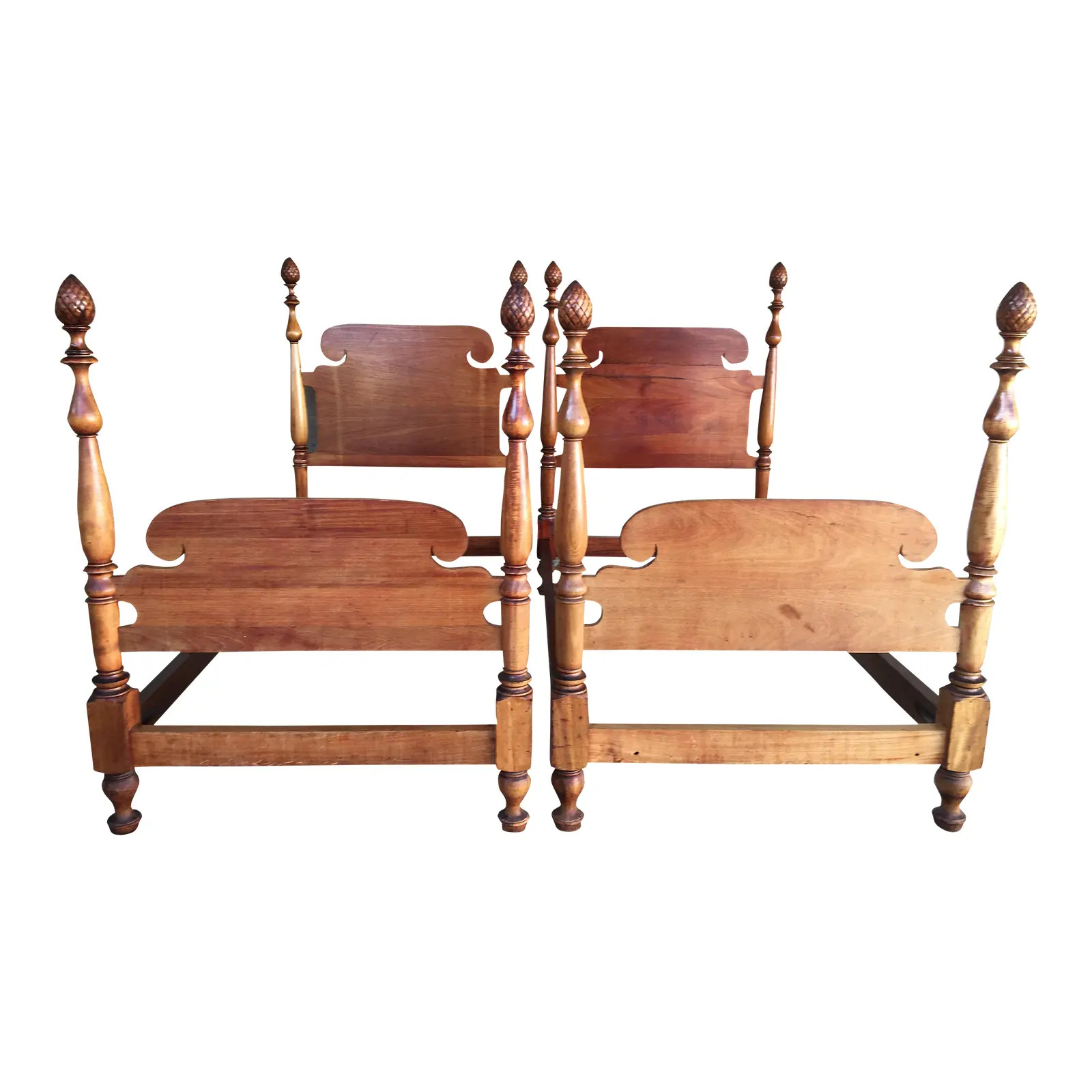 Antique Mahogany Chippendale Style Twin Pineapple Poster Beds - a Pair | Chairish