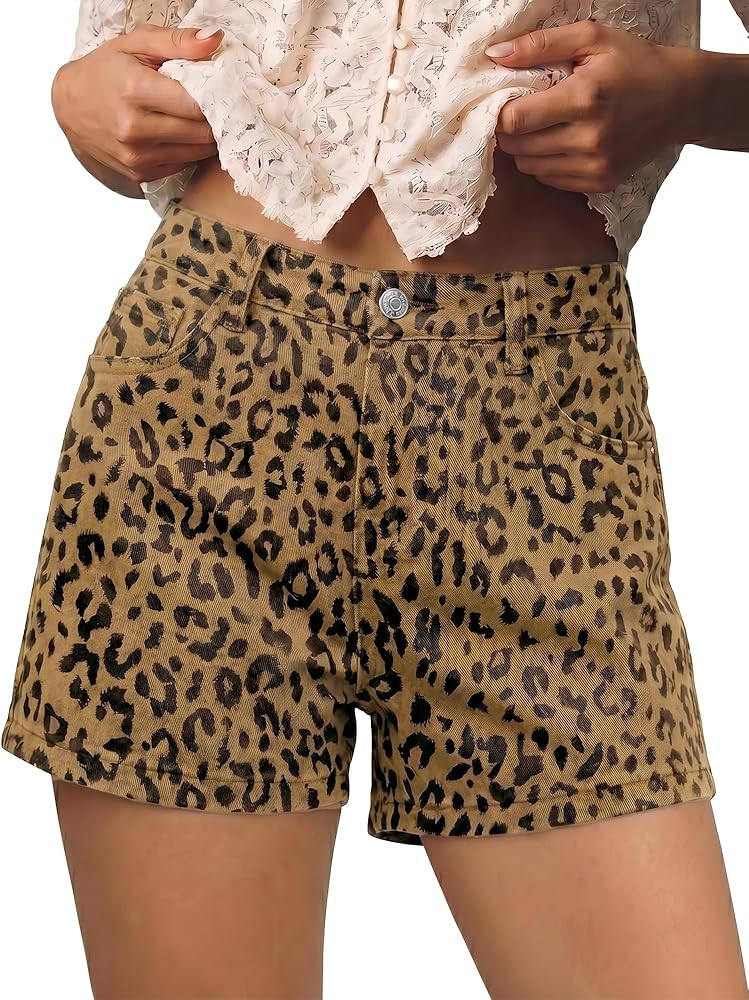 luvamia Jean Shorts for Women Trendy High Waisted Cheetah Leopard Animal Print Stretchy Denim Sho... | Amazon (US)