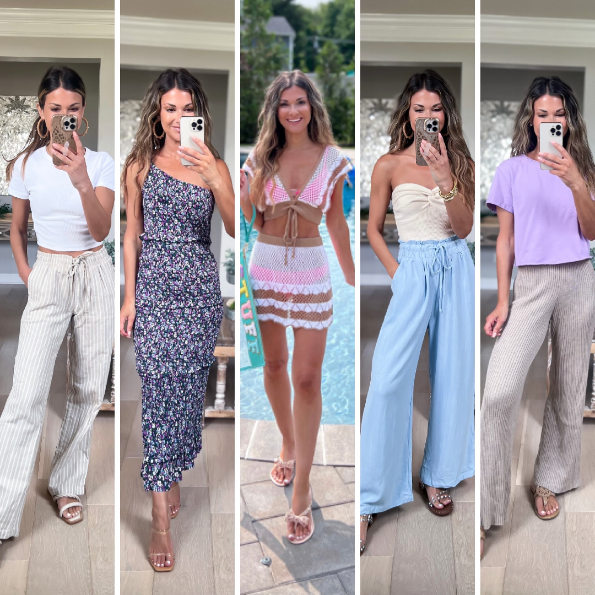 1)Striped linen pants//xs//size down if between or like more fitted//5'1//tee//xs//sandals sized up half 
2)One shoulder smocked dress//wearing a size up (small) due to selection but is true to size//5’1//heels//tts
3)Coverup set//xs
4)Tube top//xs// linen pants//tts but wearing size up due to selection-size small//5’1
5)Tee//sized up to small for a looser fit//sweater pants//full length on shorty me//sized down to xxs to be very fitted//sandals//sized up 1/2

Summer outfit ideas
Linen pants 
Wedding guest dress
Coverup 
Casual outfit 

#LTKunder50 #LTKstyletip #LTKsalealert