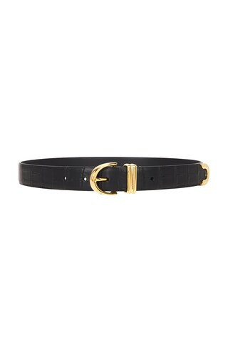 KHAITE Bambi Croc Embossed Skinny Belt in Black | FWRD 