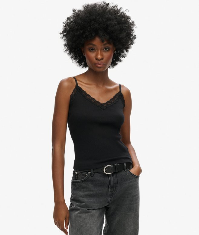 Organic Cotton Vintage Rib Lace Trim Cami Top | Superdry (UK)