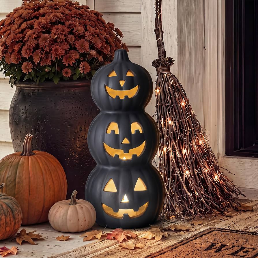 AceOrbit Halloween Decoration 10" Black Terracotta Pumpkins Jack O Lantern | Amazon (US)