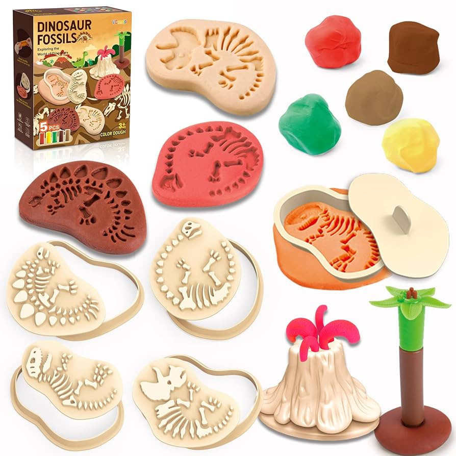 Color Dough Sets for Kids Ages 4-8, Dinosaur Toys Color Dough Tool Sets for Boy Girls, Volcano Fo... | Amazon (US)