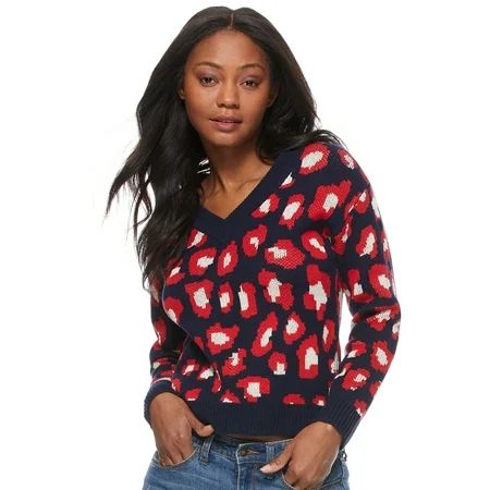 Scoop Animal Print Slouchy V-Neck Sweater Women's | Walmart (US)