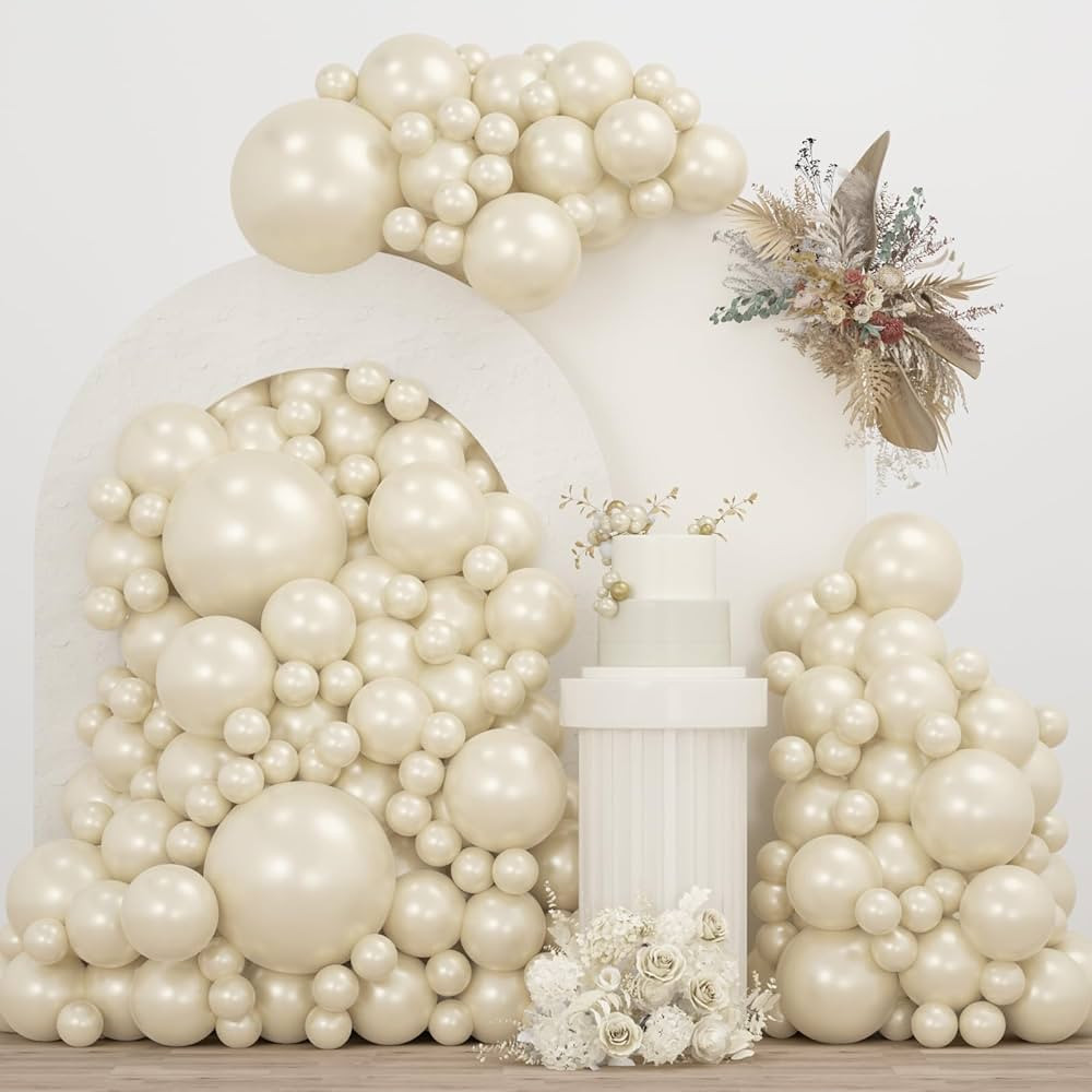 Pearl White Double Stuffed Balloons Different Size 115Pcs 5/10/12/18" White Pearl Ivory Balloons ... | Amazon (US)