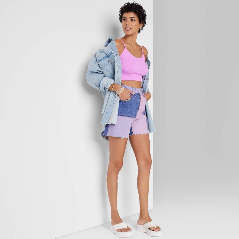 Women's High-Rise Patchwork Cutoff Midi Jean Shorts - Wild Fable™ Purple | Target