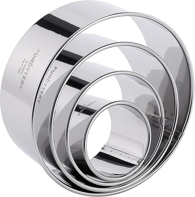 Cookie Cutter Set, 4 Pc. Kit, Measuring 2'', 3'', 4'' and 5'', Round Metal Baking Rings for Pastr... | Amazon (US)