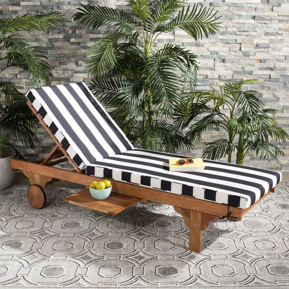 Alvah Outdoor Eucalyptus Wood Chaise Lounge , Cushion Included | Wayfair North America
