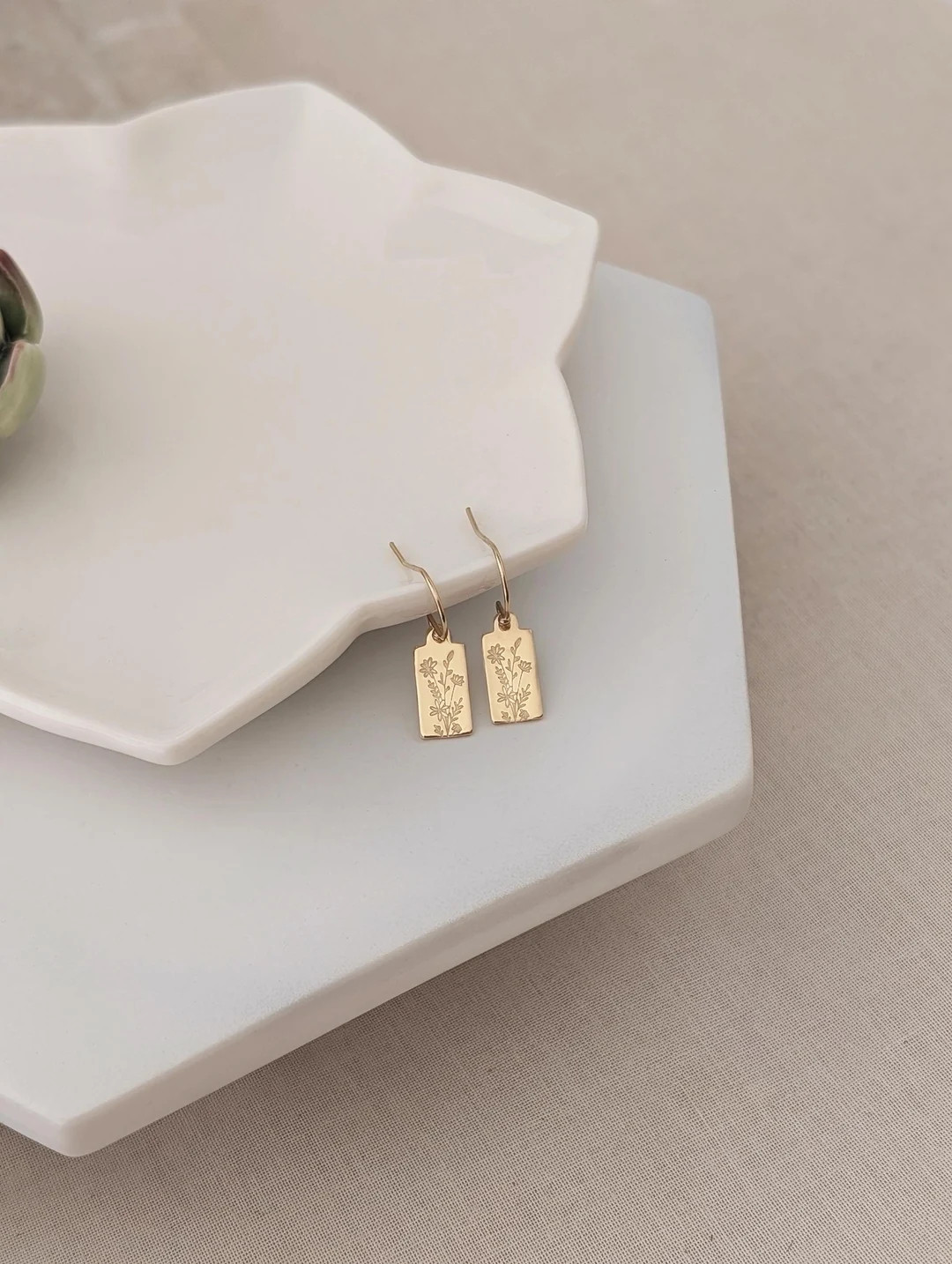 Wildflower Gold Bar Earrings – Hammered Gold Dangle Earrings, Minimalist Floral Jewelry, Lightw... | Etsy (US)