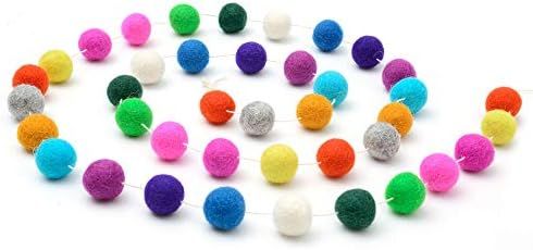 Glaciart One Pom Pom Garland - Wool Felt Ball Garland - 12 Feet, 40 Balls, 13 Rainbow Colors, Pom... | Amazon (US)