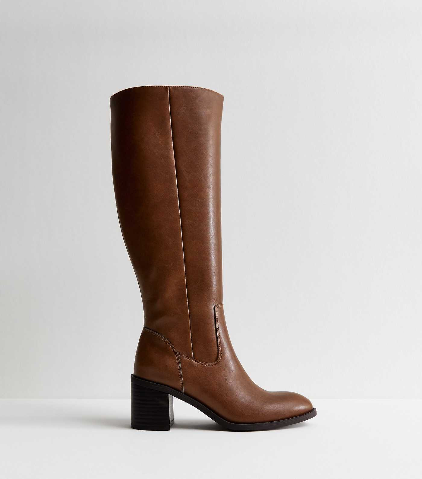 Tan Faux Leather Block Heel Boots | New Look | New Look (UK)