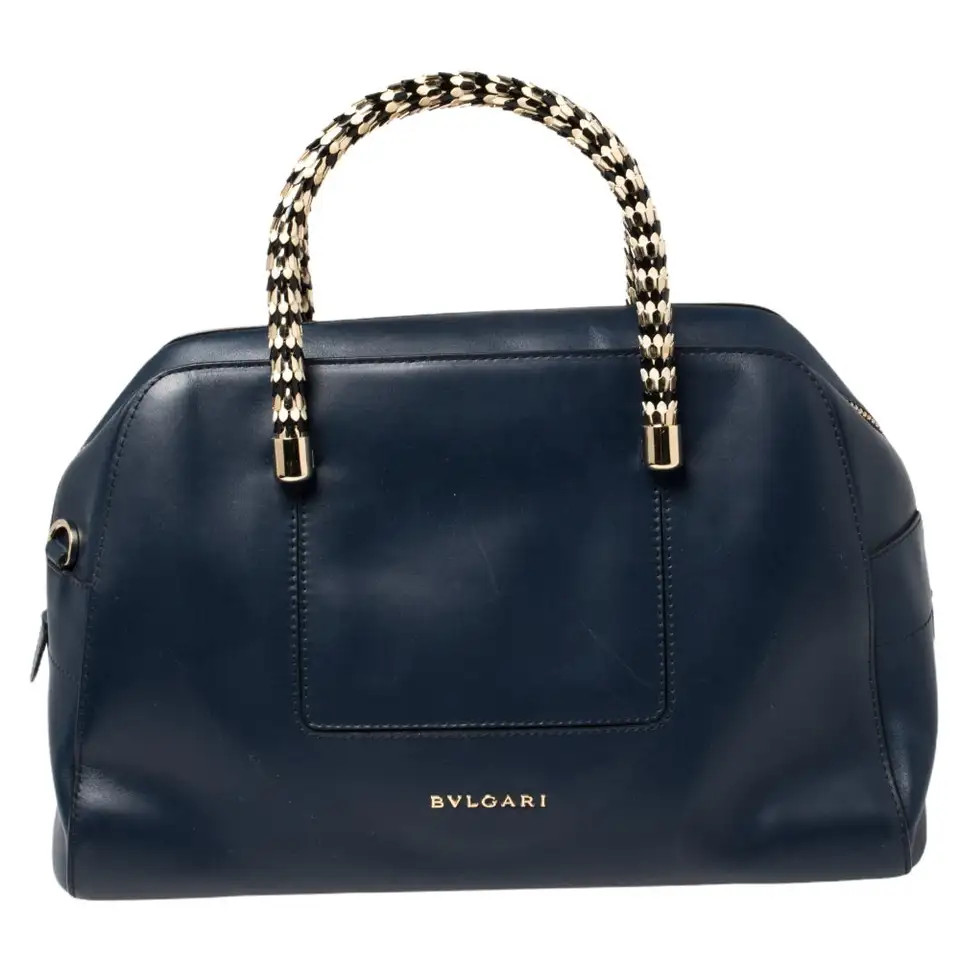 Bvlgari Blue Leather Serpenti Scaglie Bowler Bag | 1stDibs