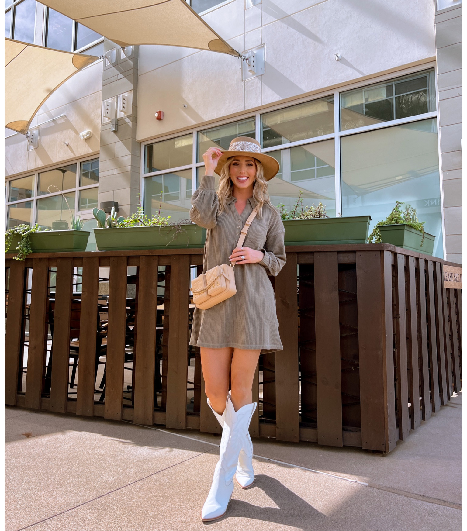 Waffle knit dress is perfect for thanksgiving!! Knee high white western boots run tts, dress runs tts. Hat is 10% off with code MELISSA10

#LTKstyletip #LTKunder100 #LTKshoecrush