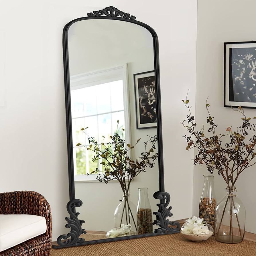 NeuType Arched Full Length Mirror Vintage Carved Mirror Metal Frame Wall-Mounted Mirror for Home ... | Amazon (US)