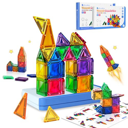 Travel Magnetic Tiles Toddler Toy Set, 42PC Mini Magnetic Tiles & Building Blocks for Kids, Portable STEM Sensory Toys for Restaurant & Airplane, Gift for 3+ Years Old Boys Girls with Iron Case | Amazon (US)