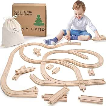 Tiny Land Wooden Train Tracks Set - 52 Pcs Train Track Expansion Pack Fits Thomas, Fits Brio, and... | Amazon (US)