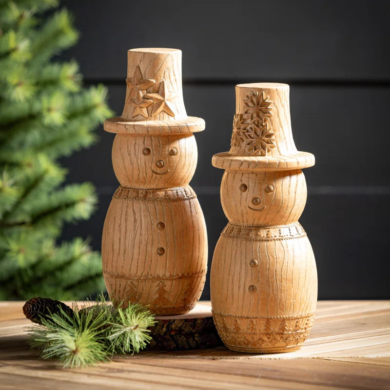 11"H Scandinavian Snowman Figure Set Of 2, Christmas Decor; White | Wayfair North America