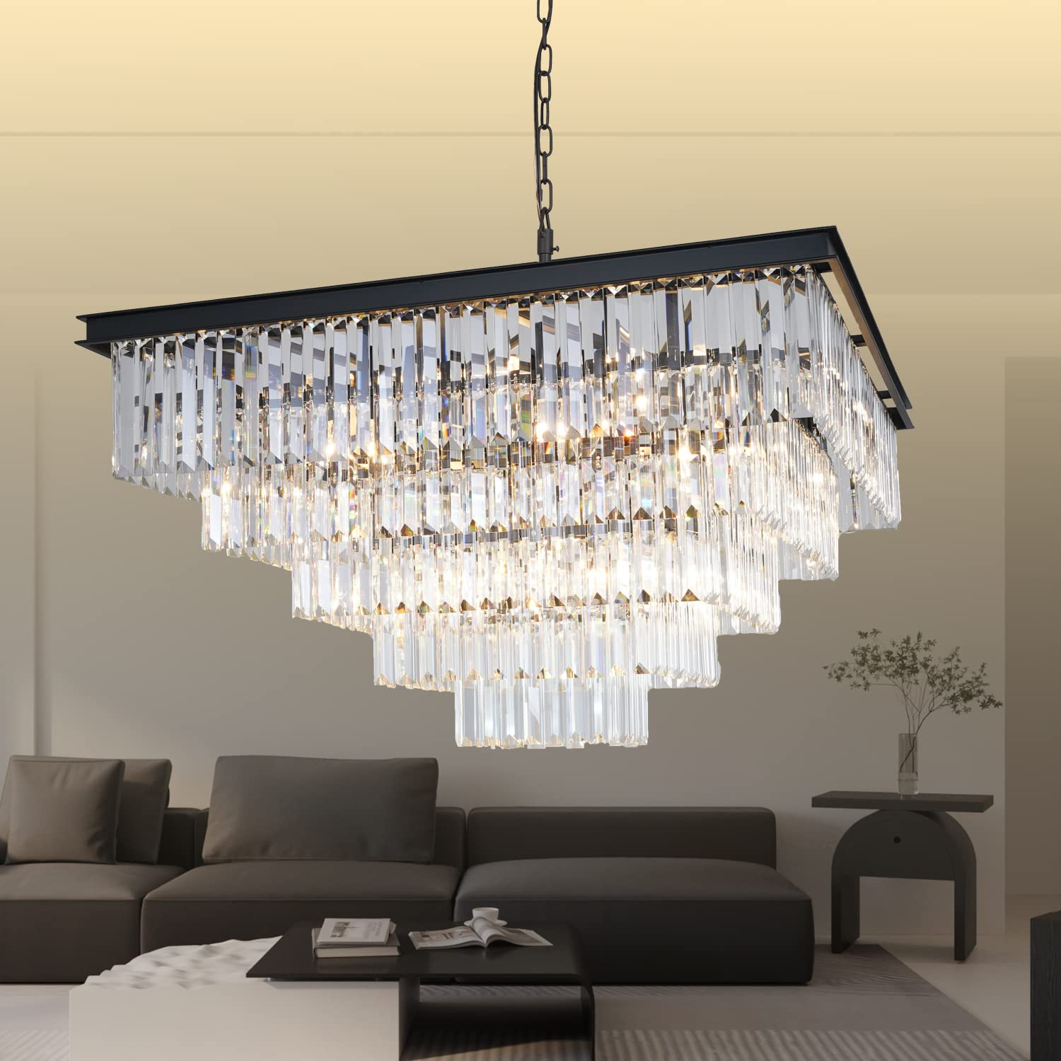 GMlixin Black Chandeliers Modern Crystal Chandelier 2-Tier for Dining Rooms Living Room Bedroom F... | Amazon (US)