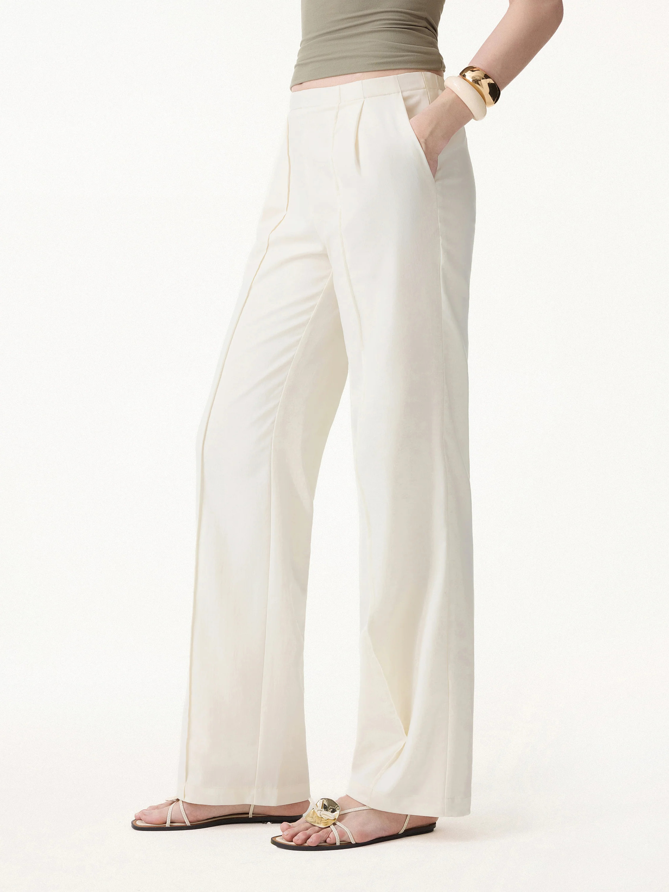 Lyocell-Linen Pintuck Wide Leg Vacay Pant | OGLmove