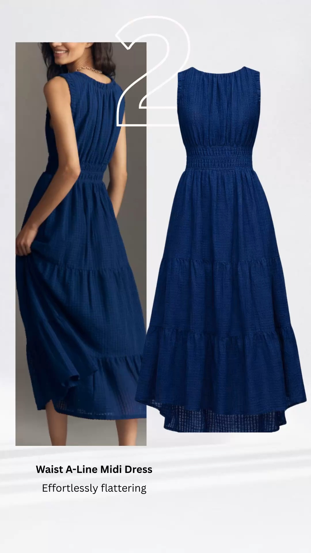 Navy A-line dress styling for a timeless and polished outfit.