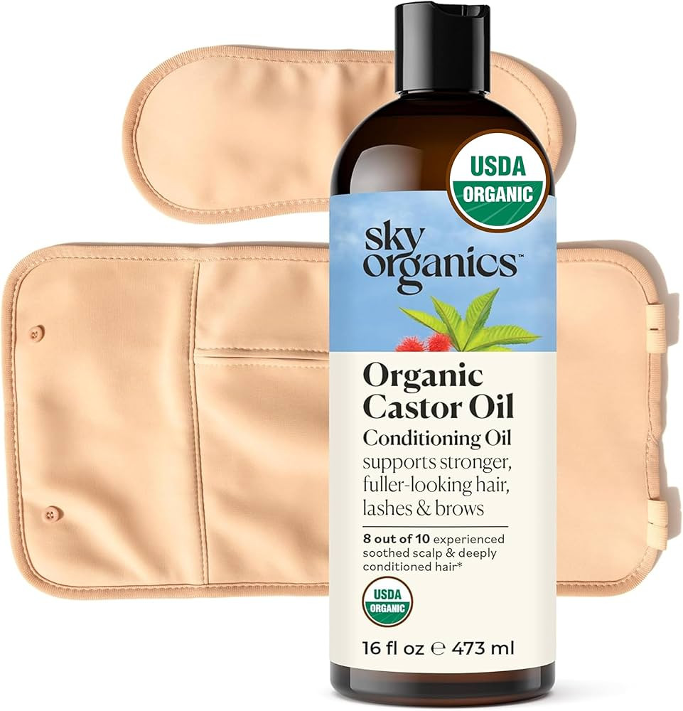 Sky Organics 16oz Castor Oil w/Wraps | Reusable Organic Castor Oil Pack to Boost Body's Wellness,... | Amazon (US)