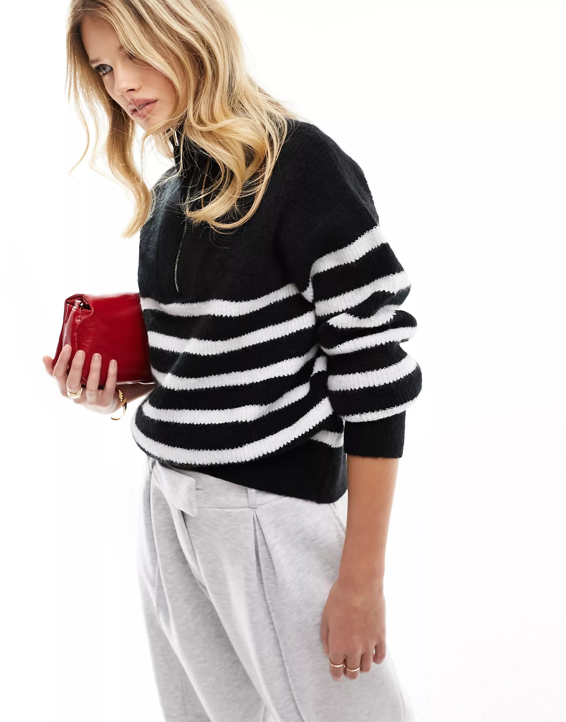 New Look striped quarter zip jumper in black and white | ASOS (Global)