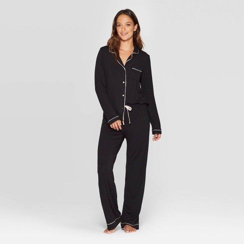 Women's Beautifully Soft Notch Collar Pants Set - Stars Above™ Black | Target