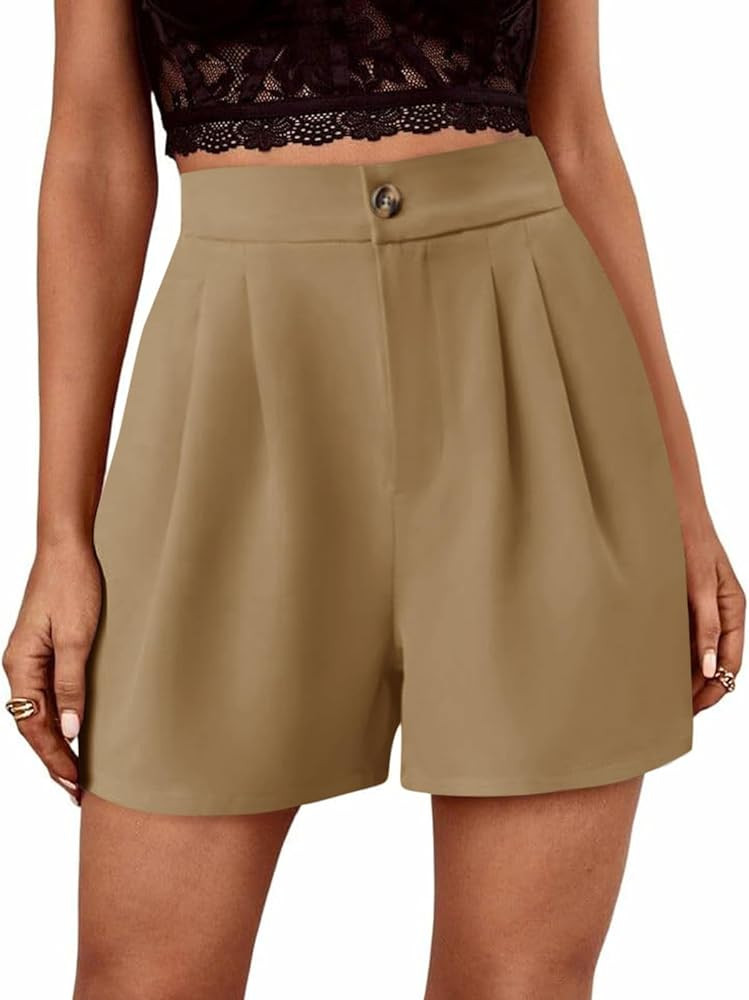 Febriajuce Women High Waisted Dressy Shorts Wide Leg Summer Casual Flare Short Pants with Pockets | Amazon (US)