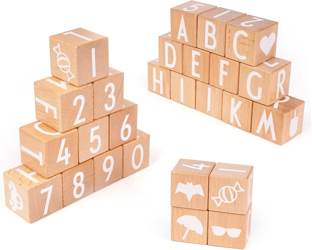 Wooden ABC Building Blocks Number 26 PCS Alphabet Letters Stacking Blocks and Educational Stackin... | Amazon (US)