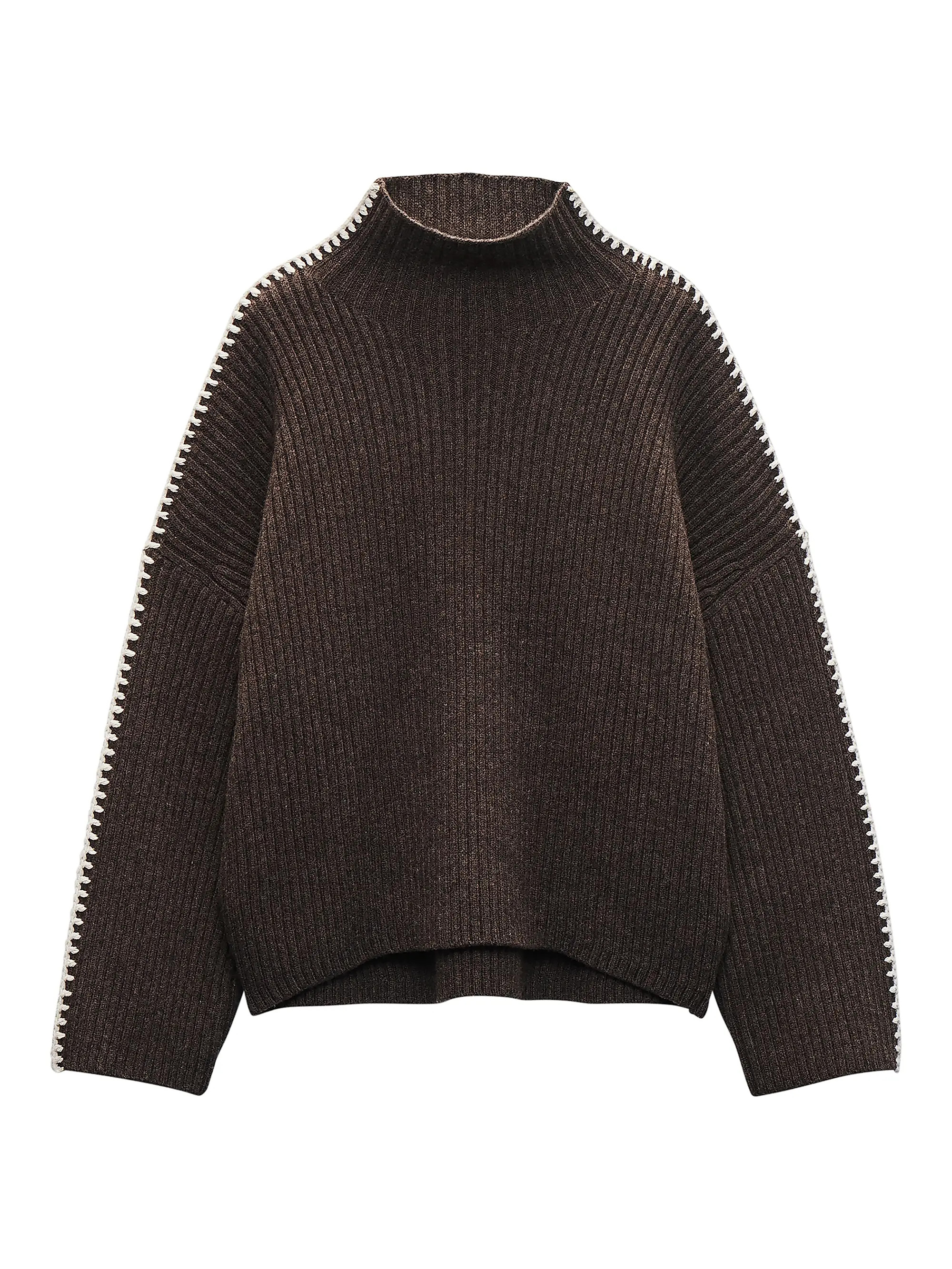 Ingrid Wool Leather-Trim Turtleneck Sweater | Saks Fifth Avenue