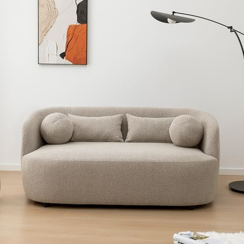 KINWELL 68-Inches Boucle Upholstered Loveseat 2 Deeper Seat Sherpa Sofa Couch with 4 Toss Pillows... | Amazon (US)