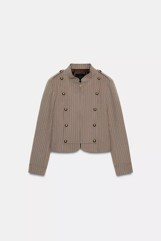 Loose-fitting blazer with a pinstripe print. Featuring a lapel collar and long sleeves with shoul... | Zara UK