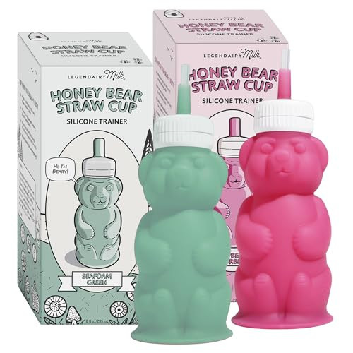Legendairy Milk Honey Bear Straw Cup Silicone for Babies (Green/Raspberry), 8 oz. Dishwasher Safe Baby Straw Cup, Food Grade Silicone, Honeybear Sippy Cup for Ages 4+ Months (Pack of 2) | Amazon (US)