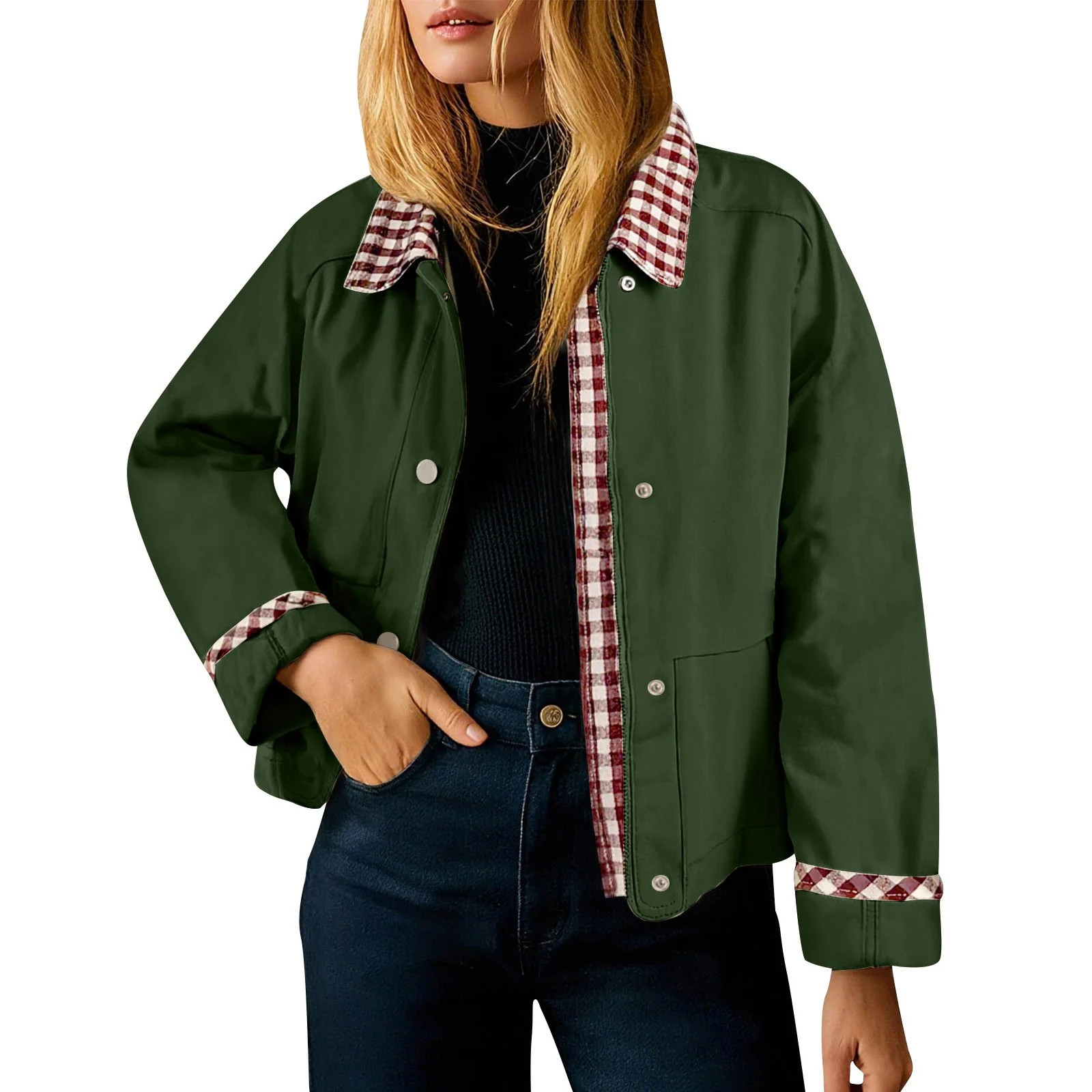 OGLCCG Womens Cropped Jacket Lightweight Casual Button Down Jackets with Pockets Fall Trendy Cont... | Walmart (US)