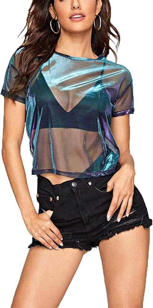Kyerivs Women's Mesh Tops Long Sleeve Sexy Tops See Through Sheer Blouses | Amazon (US)