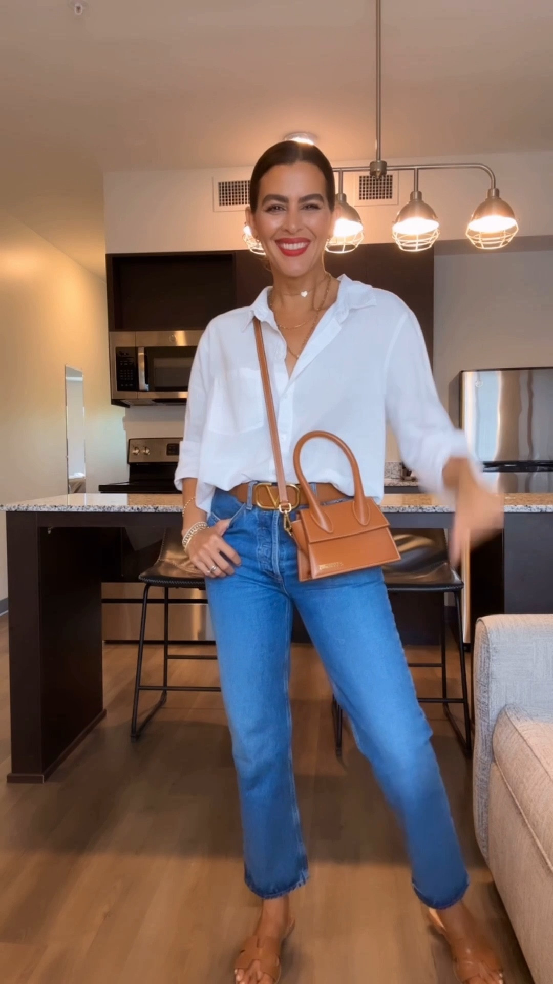 Size L in button down. Size 25 in jeans. Lipstick is ruby woo. Linen pants in m, for a baggier fit. Usually S. 

#LTKOver40 #LTKTravel #LTKFestival