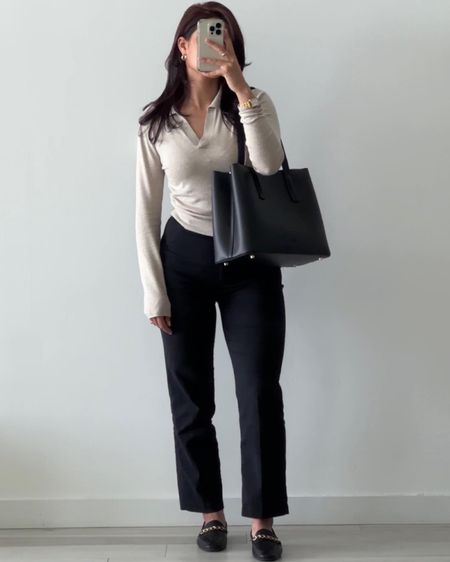 workwear ootd —

details:
top - mango, s, linked
pants - aritizia 
shoes - asos, 7, linked
bag - freja Linnea tote, code quepasoyaya for $$$ off 

#workwear #office #corporate #smartcasual #miami #workoutfit